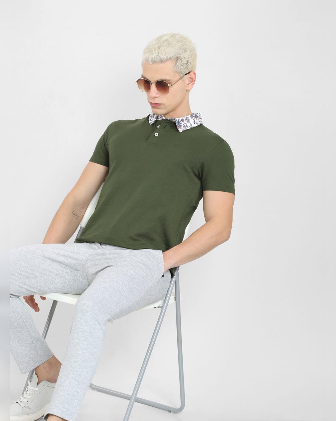 green floral collar polo t-shirt