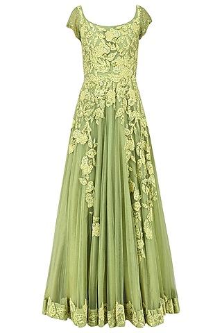 green floral embroidered anarkali set