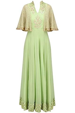 green floral embroidered cape anarkali