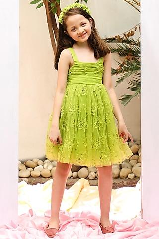 green floral embroidered dress for girls