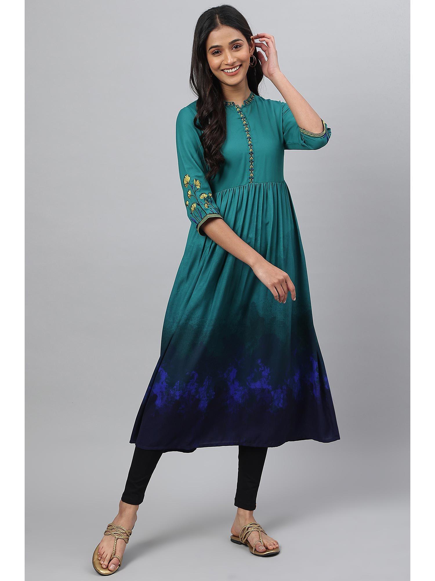 green floral embroidered ethnic kurta