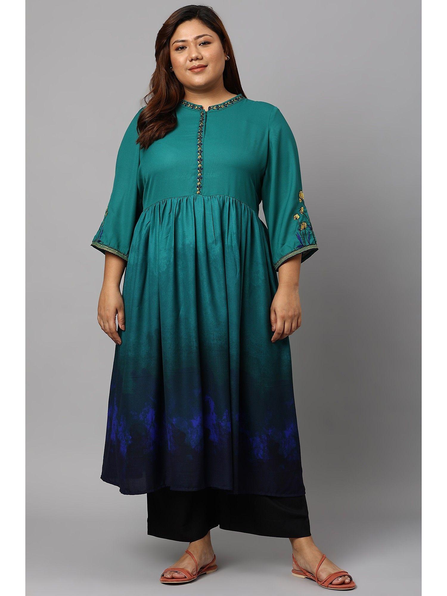 green floral embroidered plus size kurta