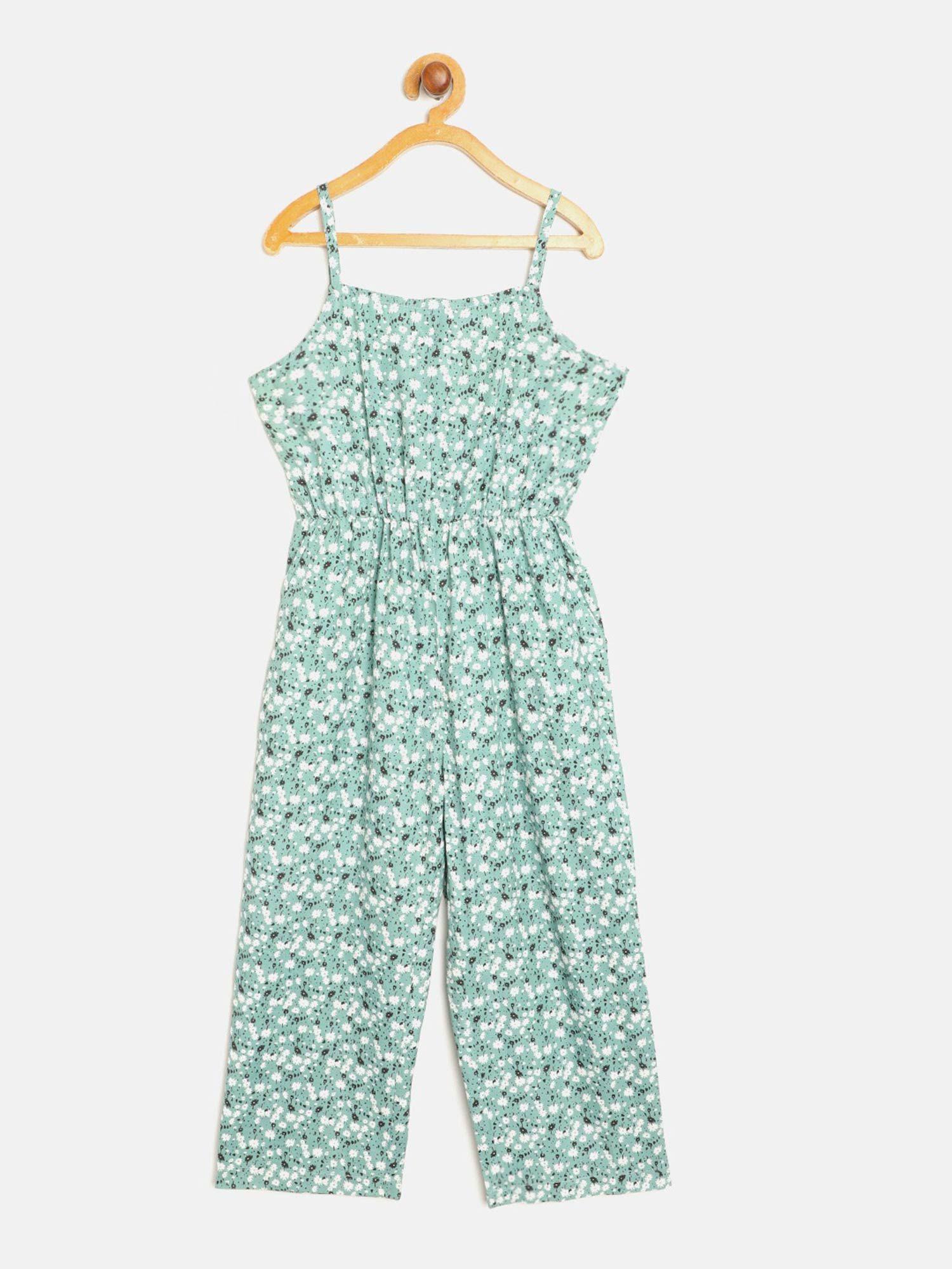 green floral frill jumpsuit