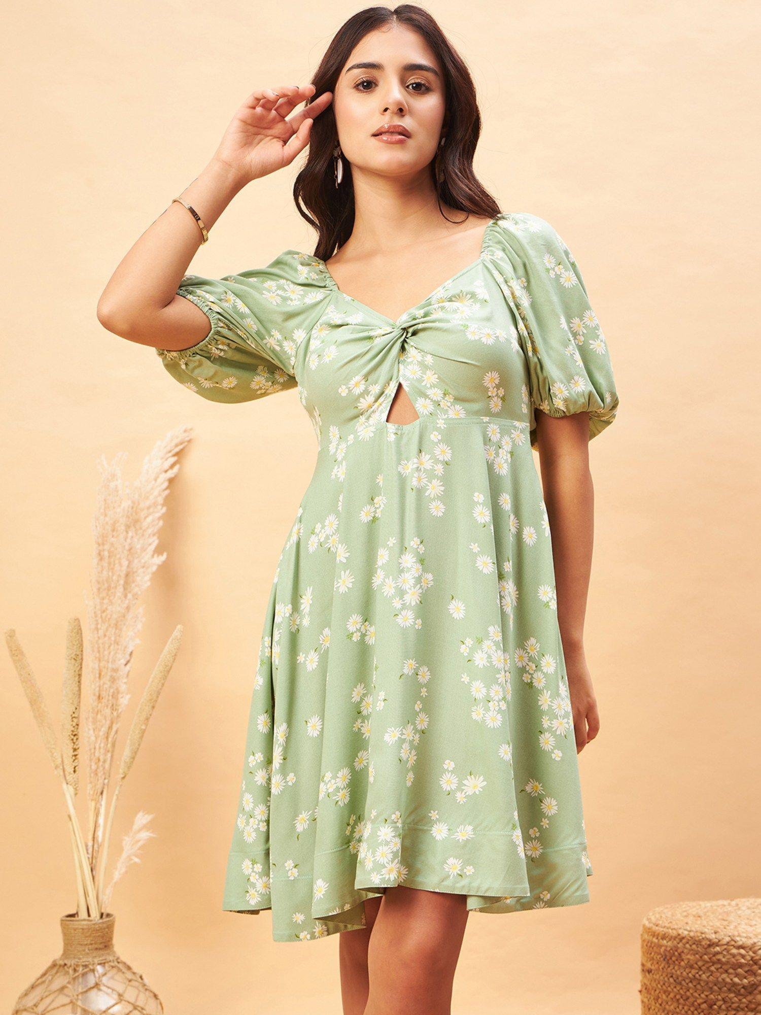 green floral front twisted dress