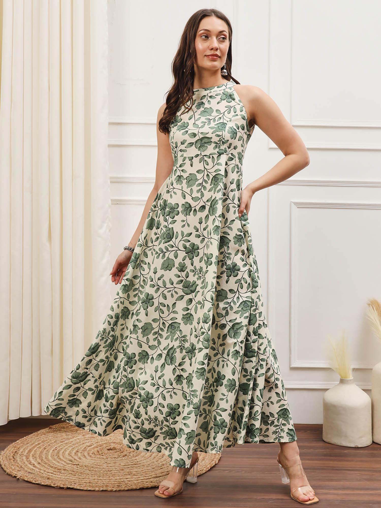 green floral indo-western maxi dress