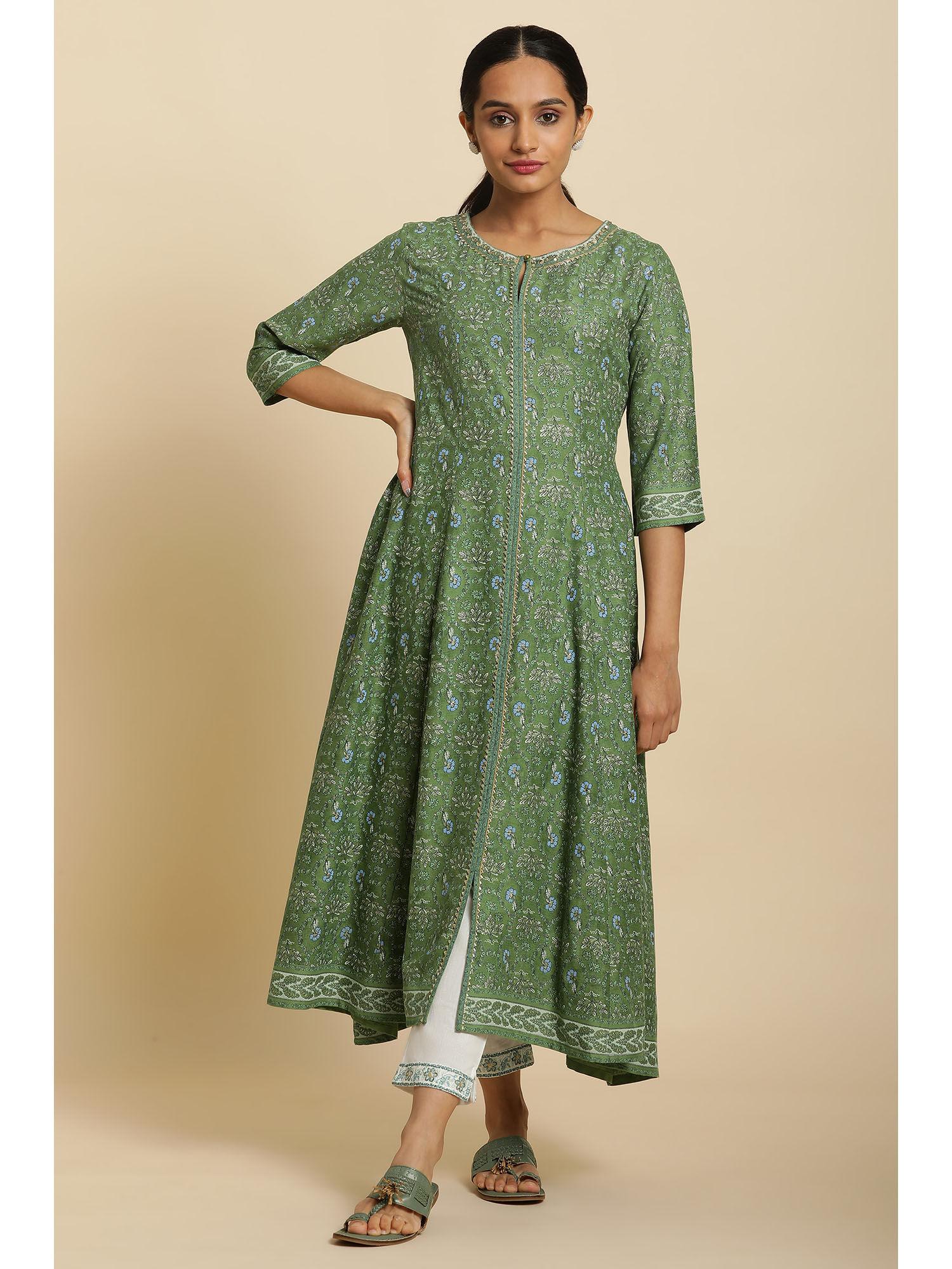 green floral keyhole neck viscose kurta