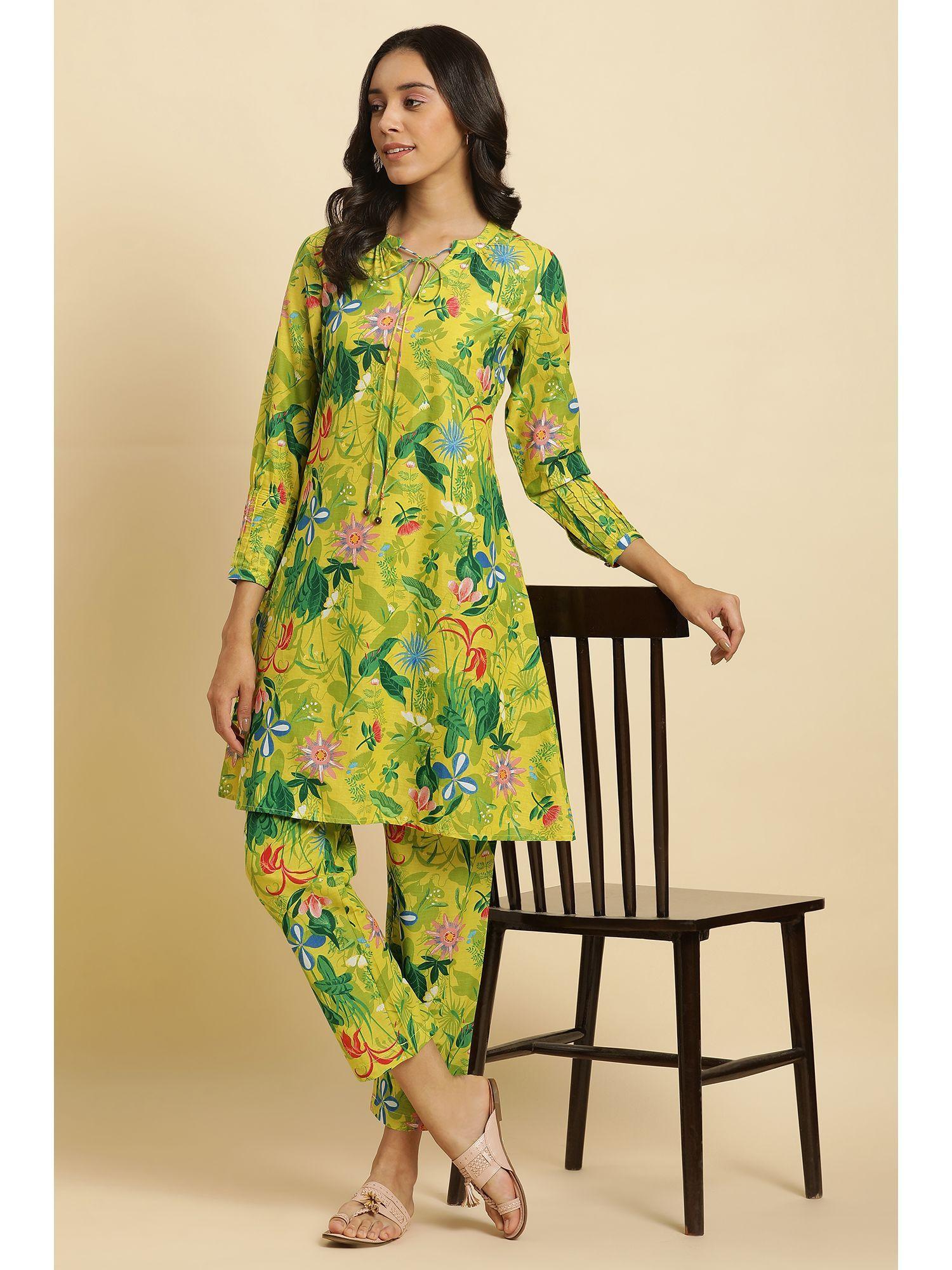 green floral kurta & straight pant (set of 2)