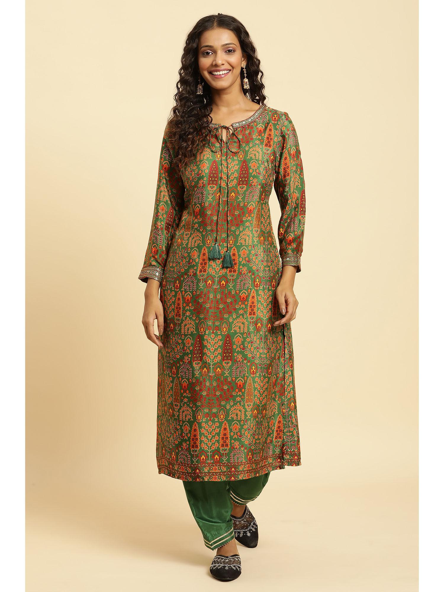 green floral kurta