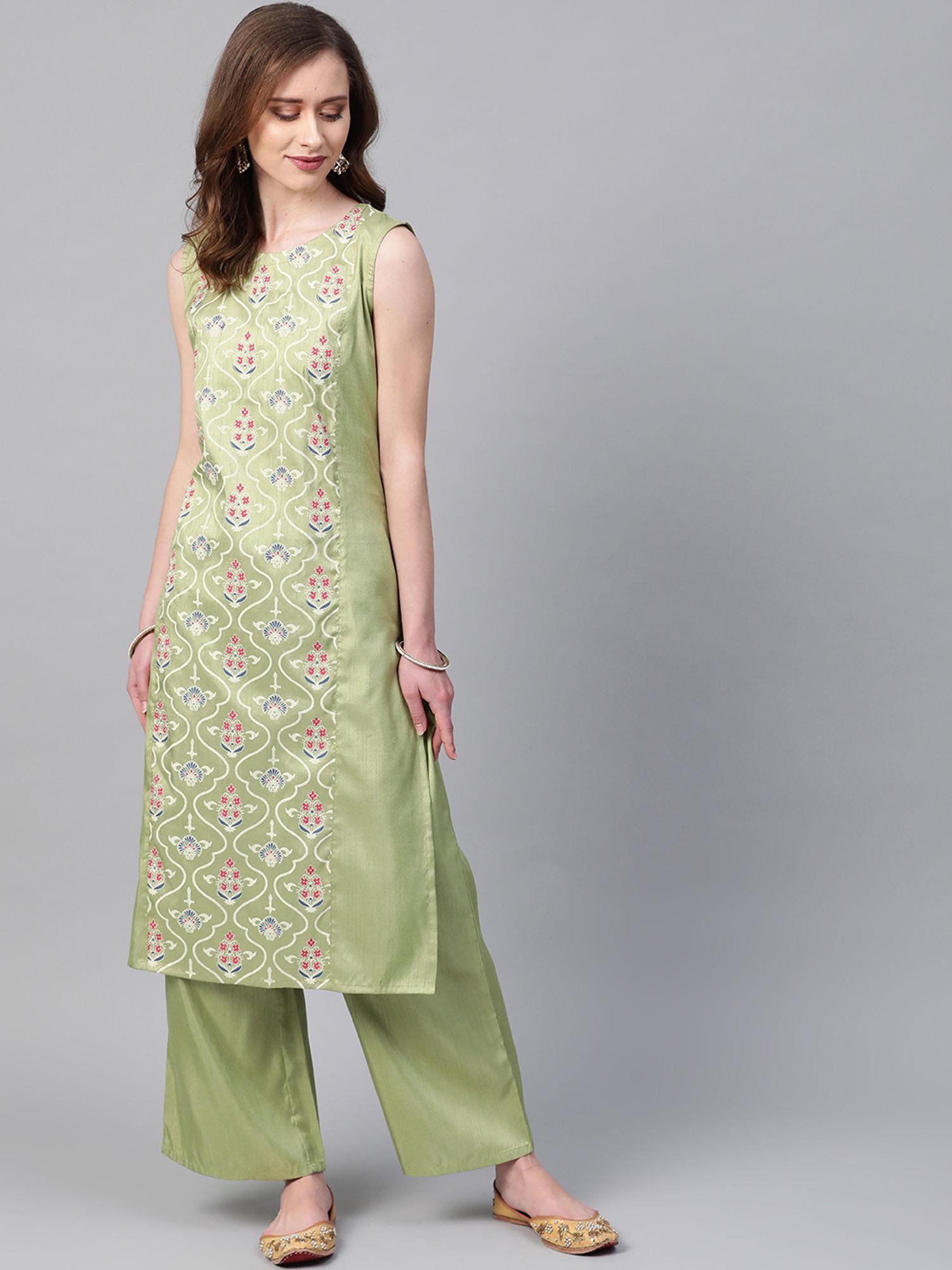 green floral kurta