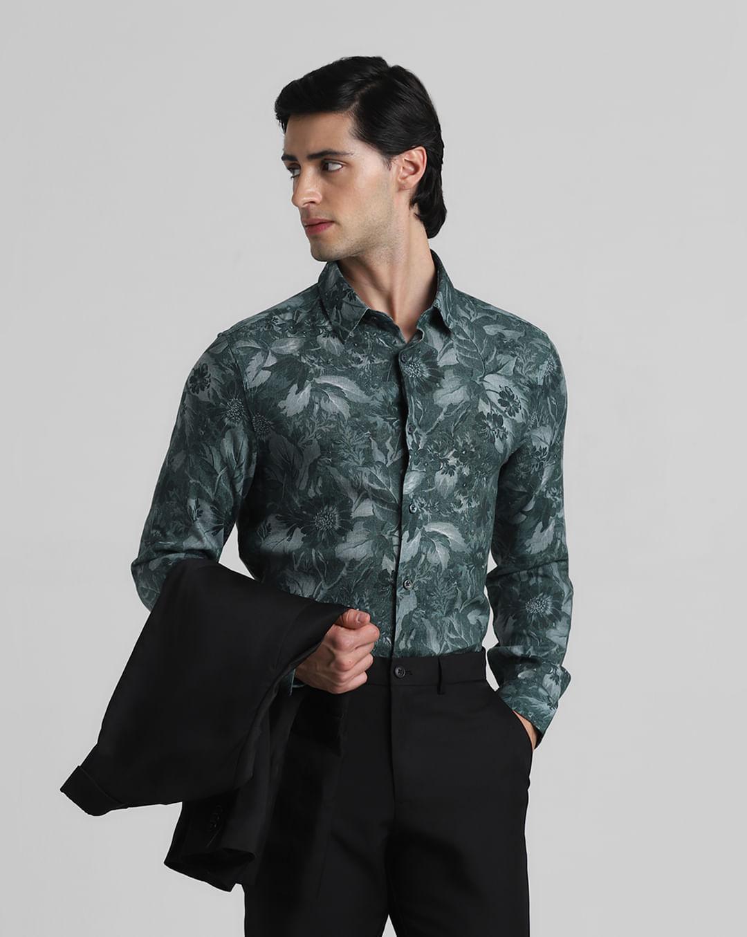 green floral linen full sleeves shirt