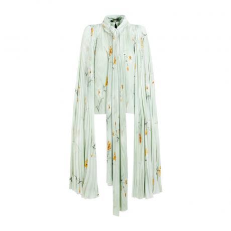 green floral pattern pleated blouse