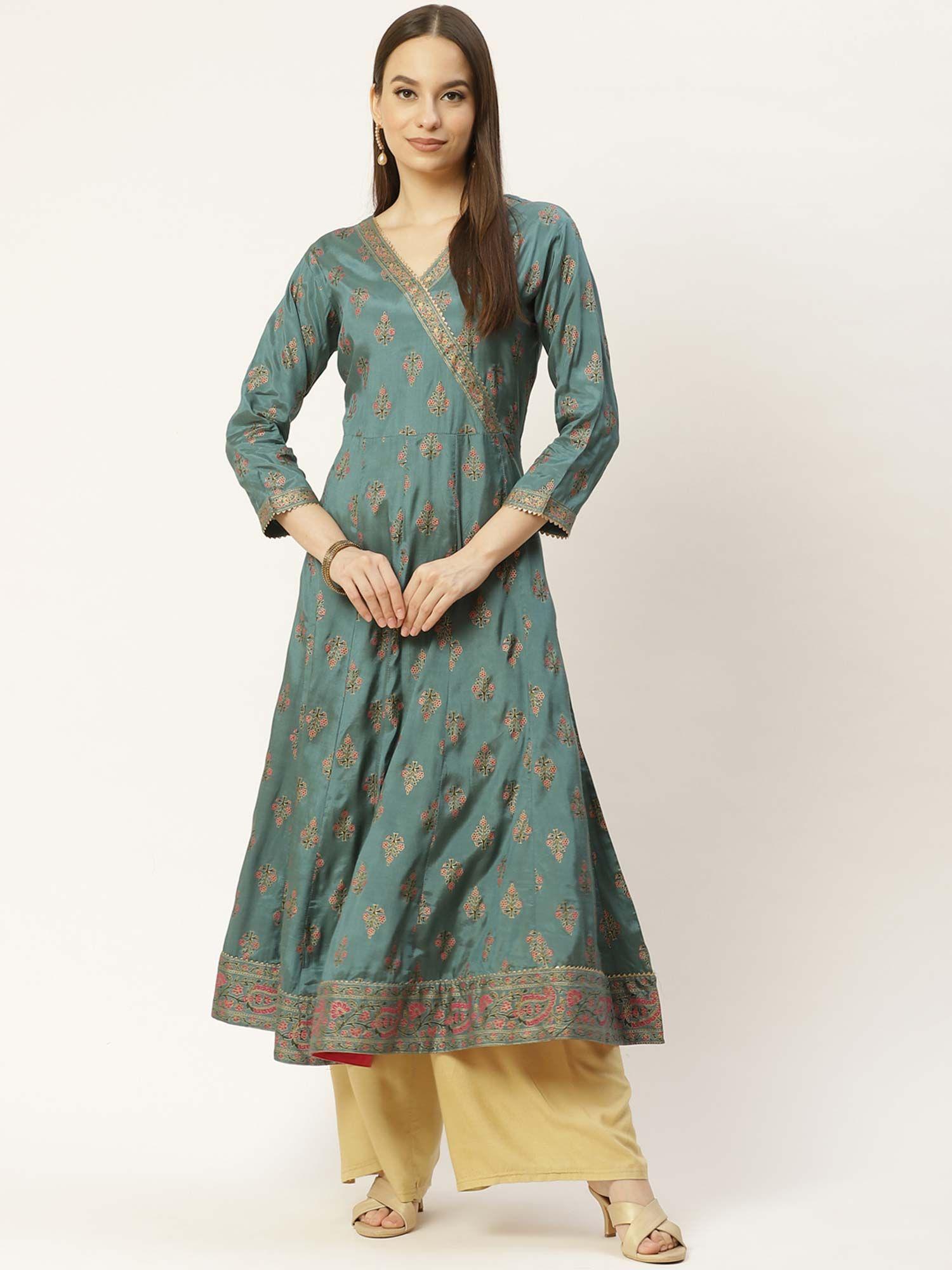 green floral print anarkali kurta