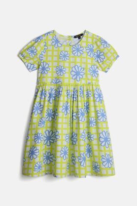 green floral print dress for girls - green
