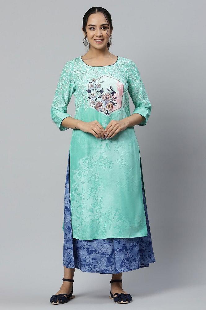 green floral print ethnic liva kurta