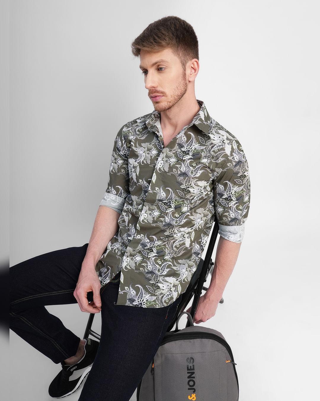 green floral print full sleeves shirt