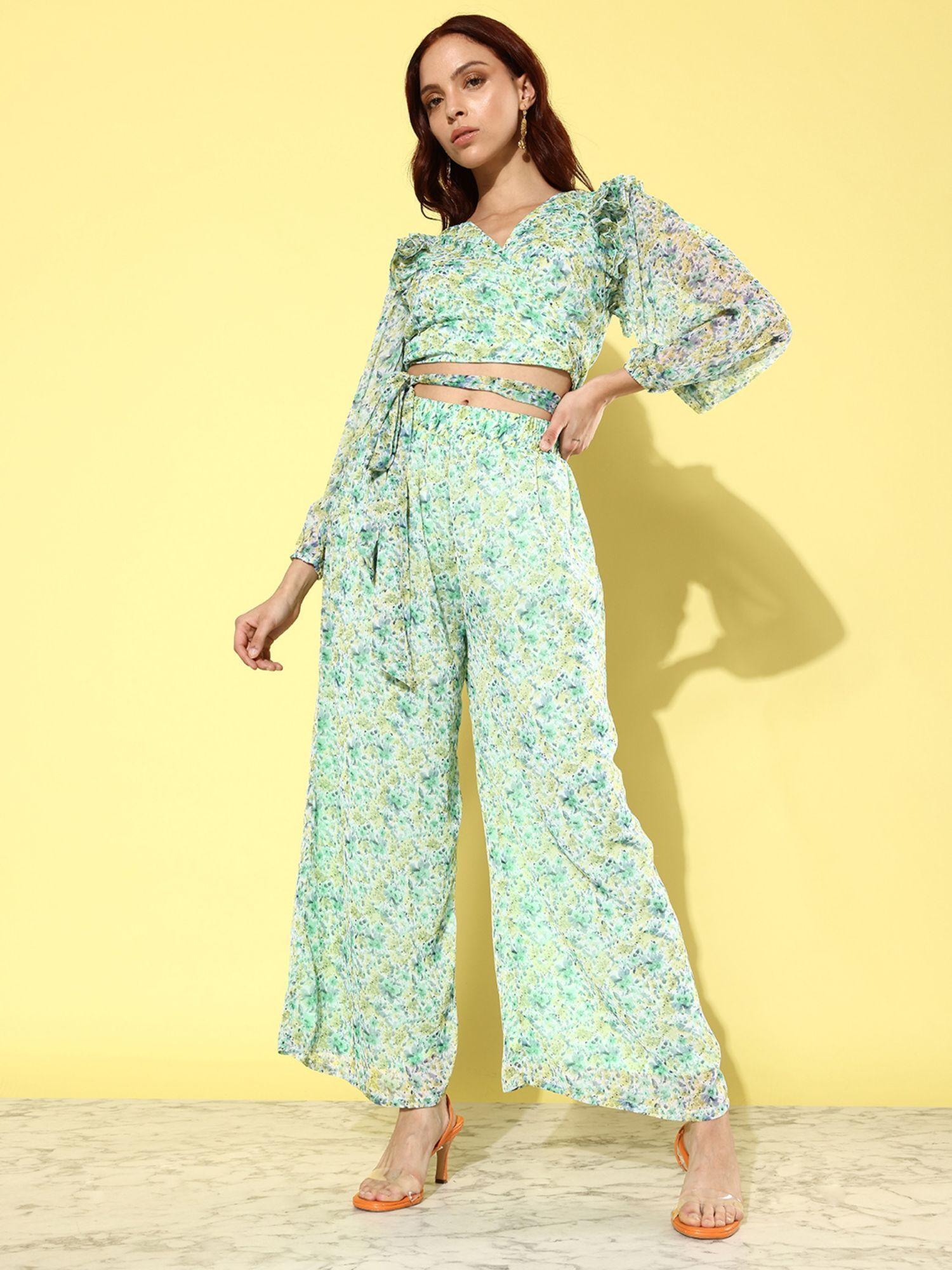 green floral print palazzos