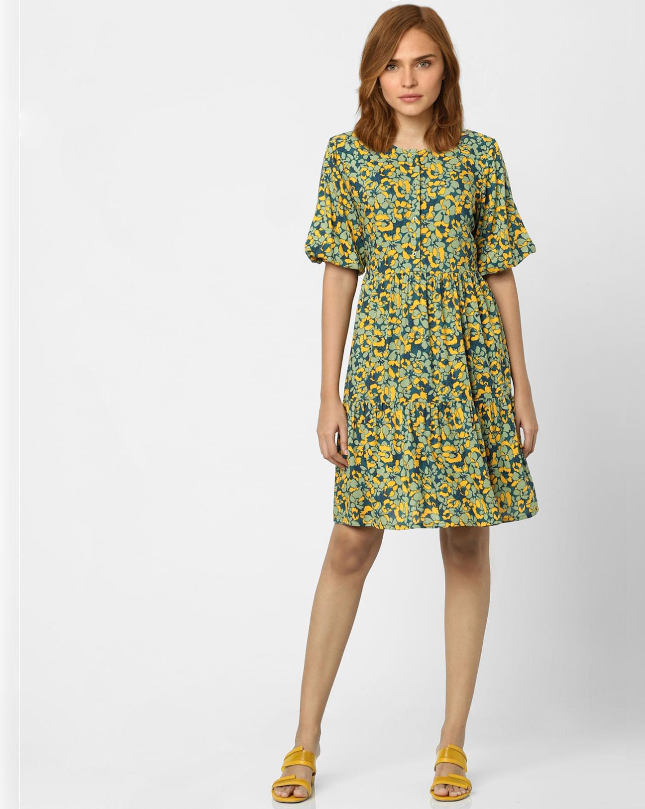 green floral print shift dress