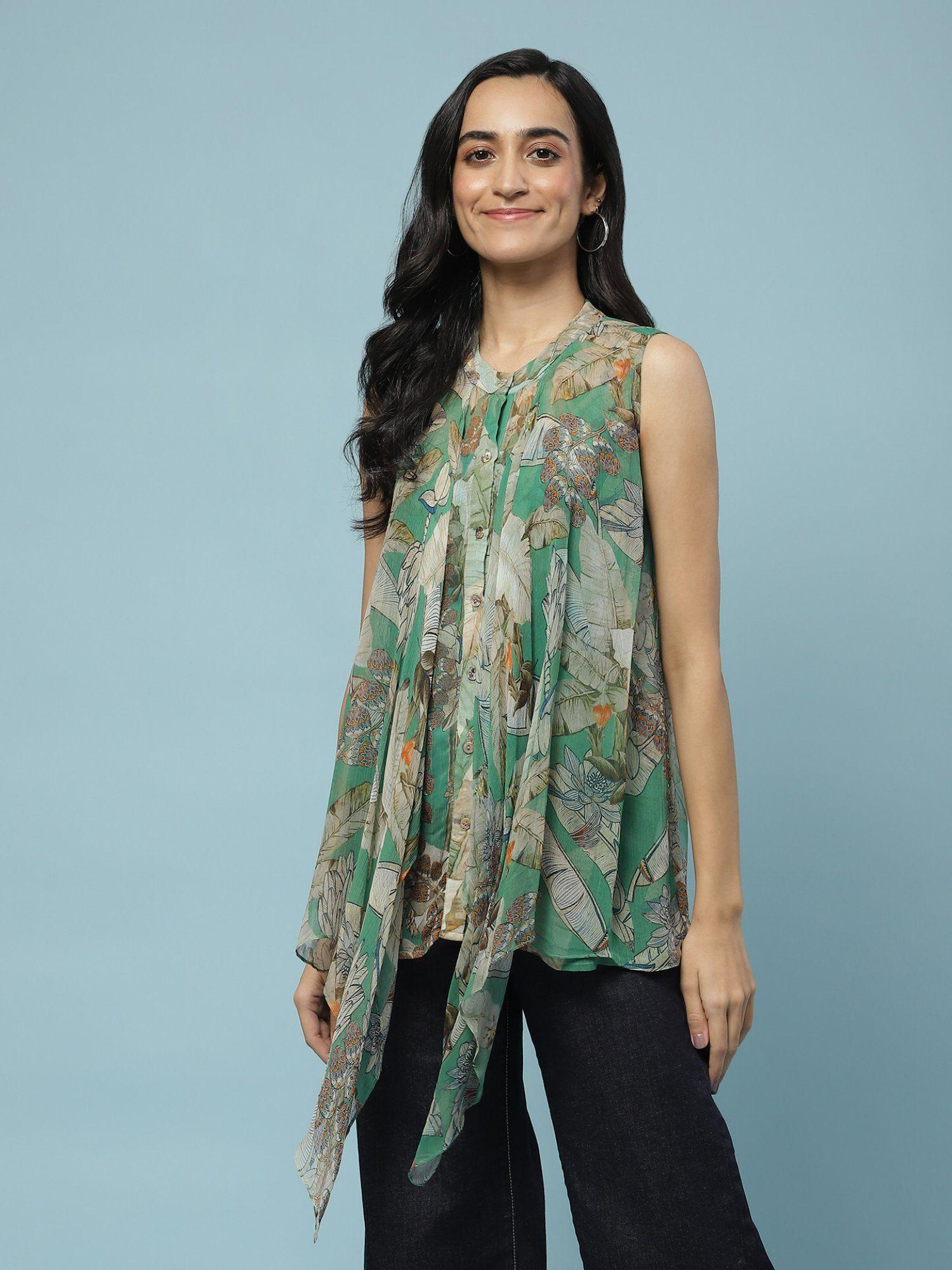 green floral print tie-up top (set of 2)