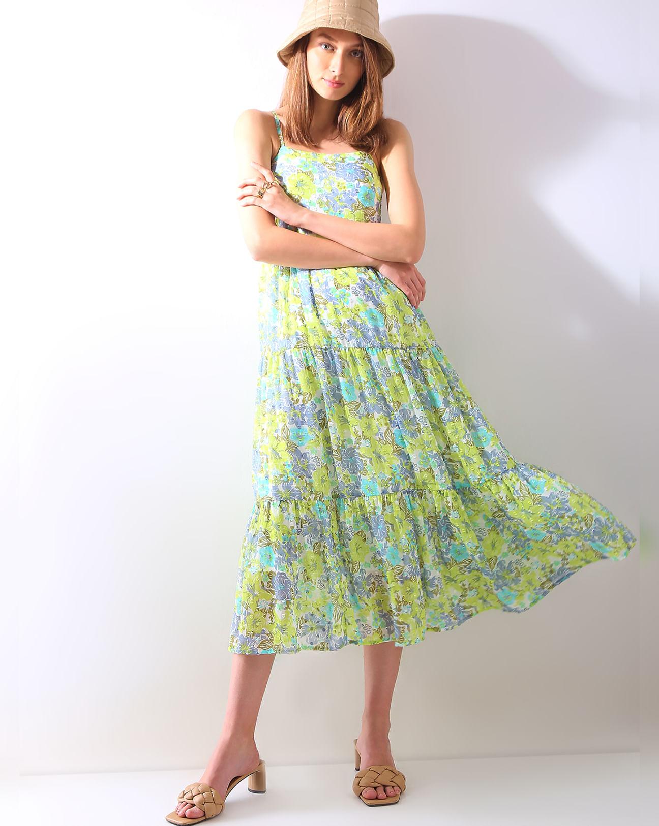 green floral print tiered dress