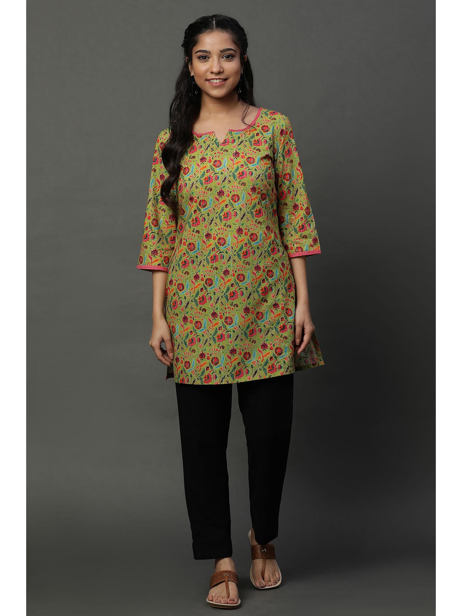 green floral printed cotton kurti