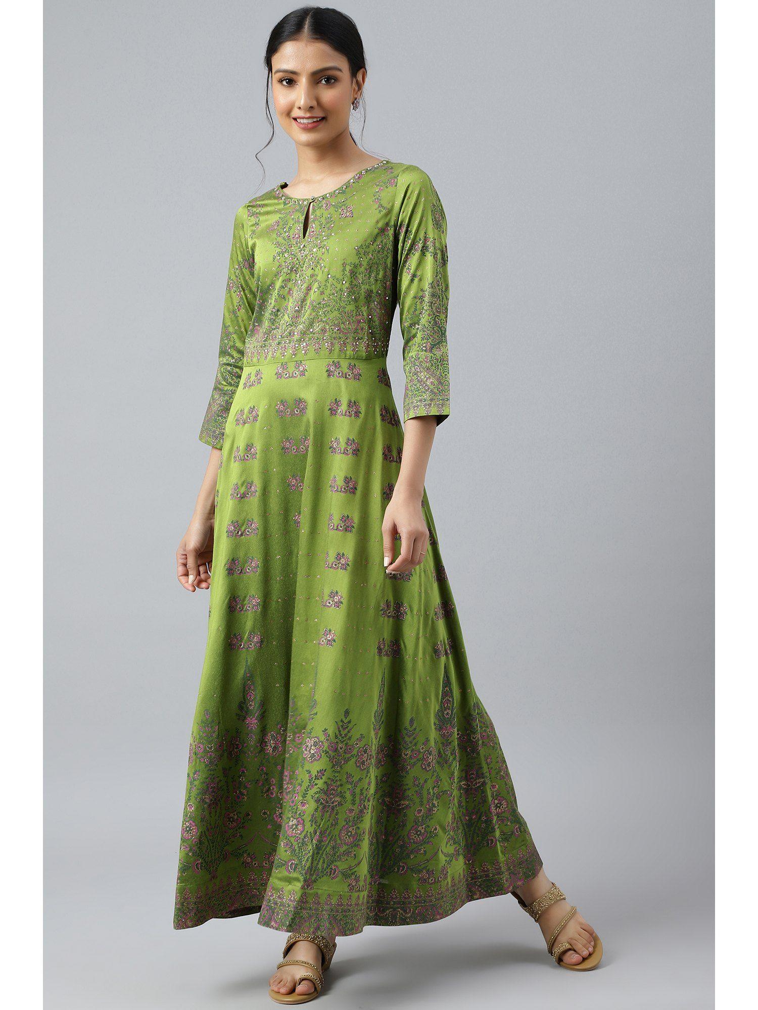 green floral printed indie dress