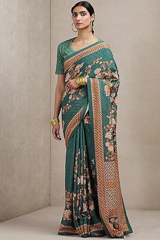 green floral printed saree