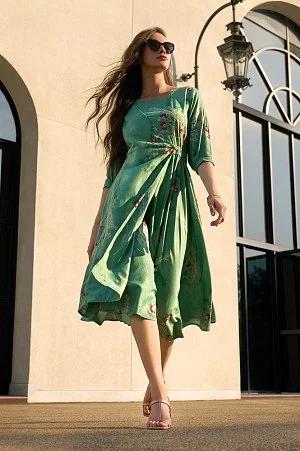 green floral printed western wrap dress