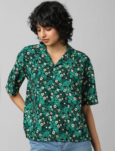 green floral resort collar shirt