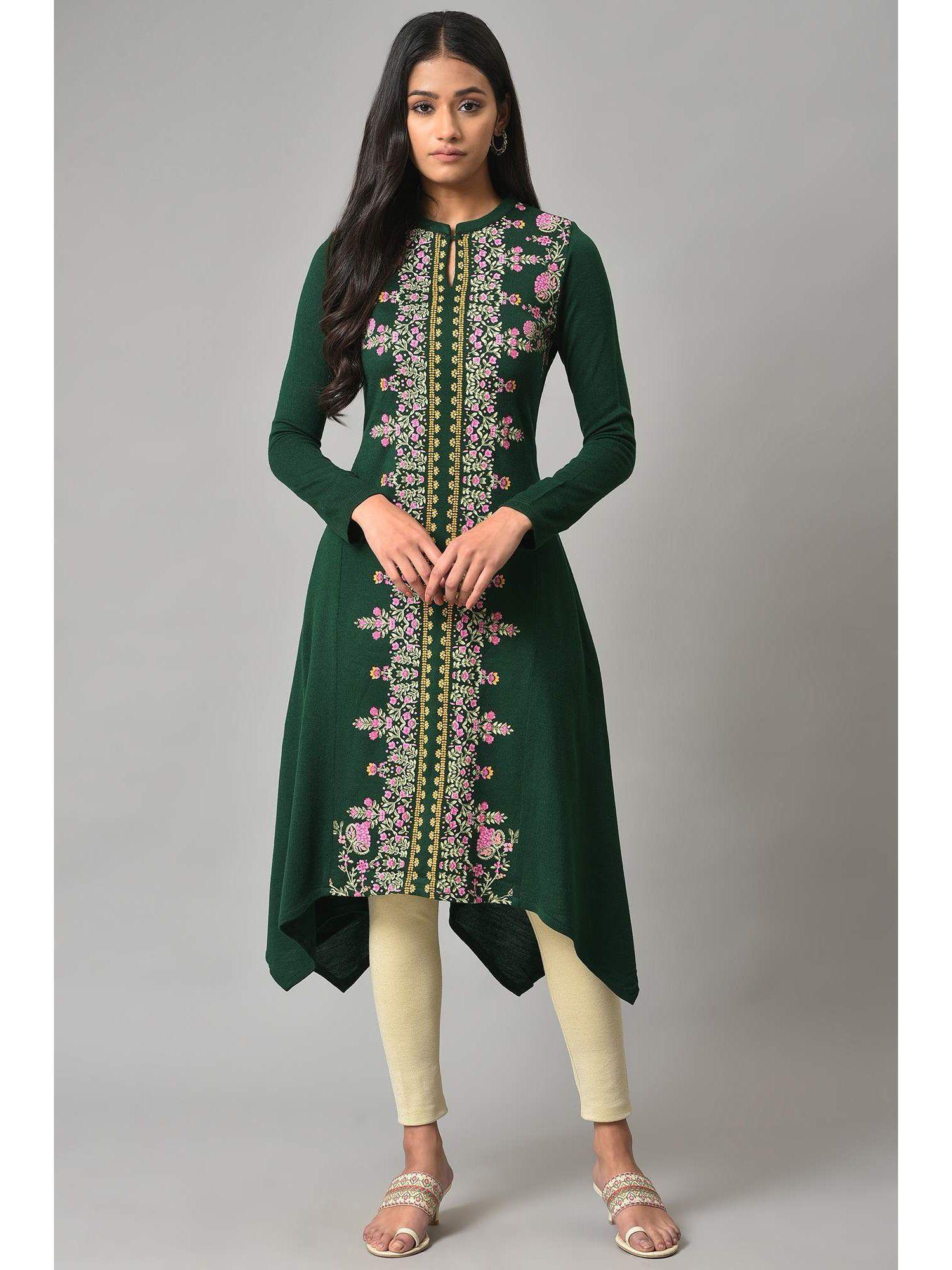 green floral winter kurta