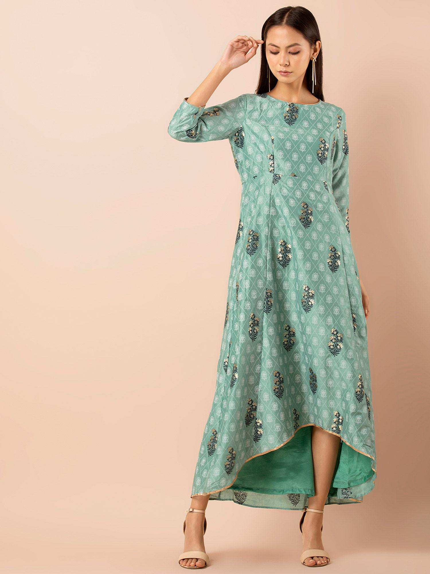 green foil high low anarkali tunic