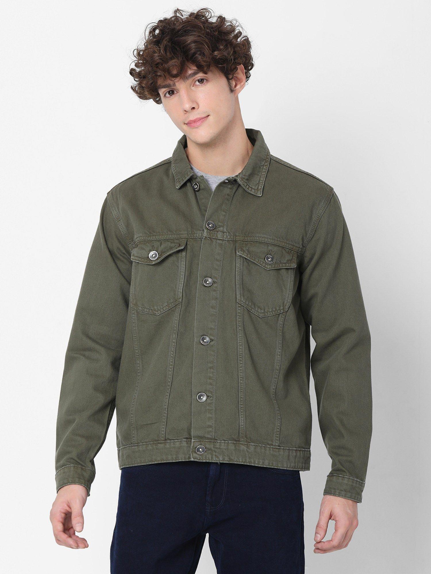 green full sleeve denim jackets for men's