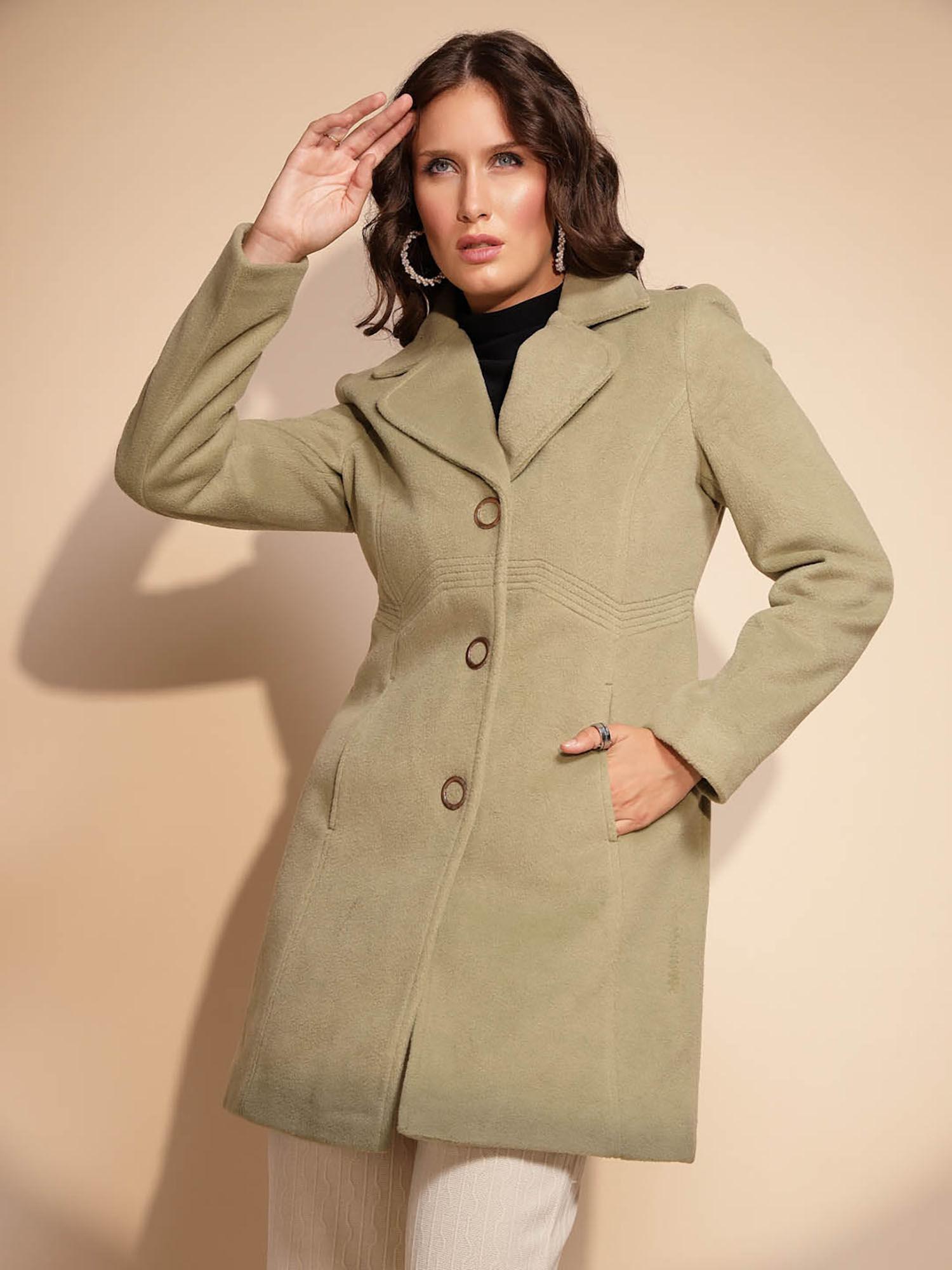 green full sleeve notched lapel coat