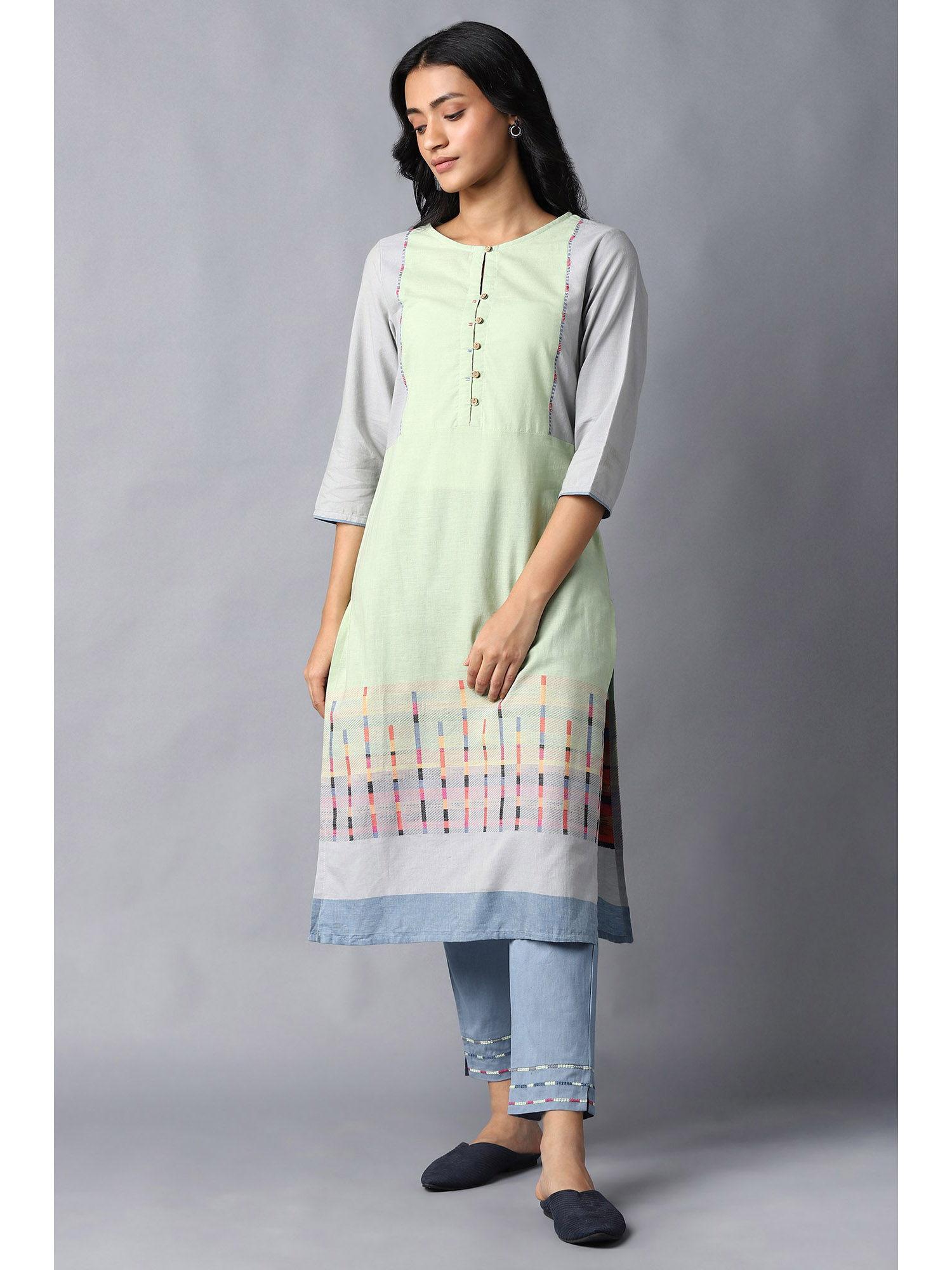 green geometric kurta