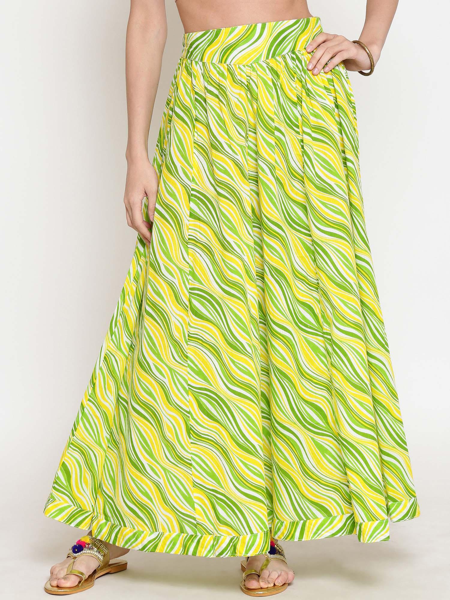 green geometric maxi skirt