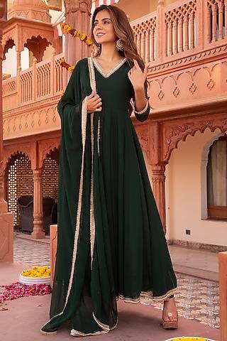 green georgette anarkali set