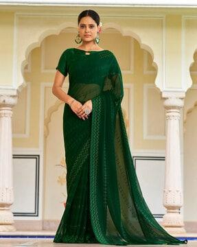 green georgette beads and embroidered saree saree