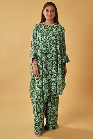 green georgette floral printed tunic set