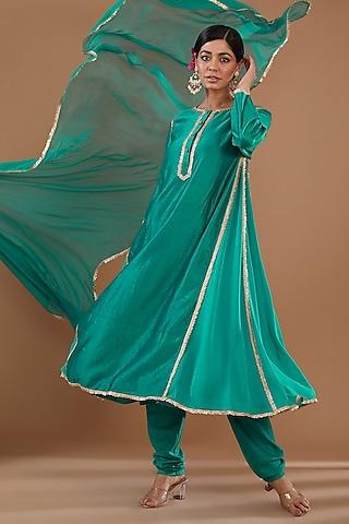 green georgette gota anarkali set