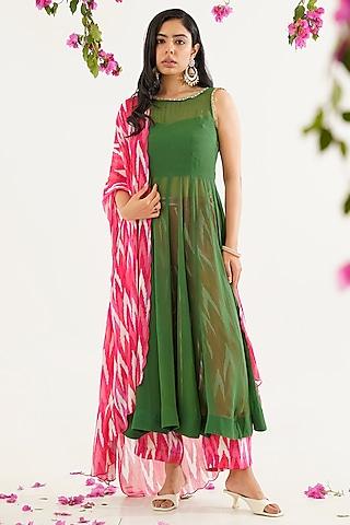 green georgette kalidar anarkali set