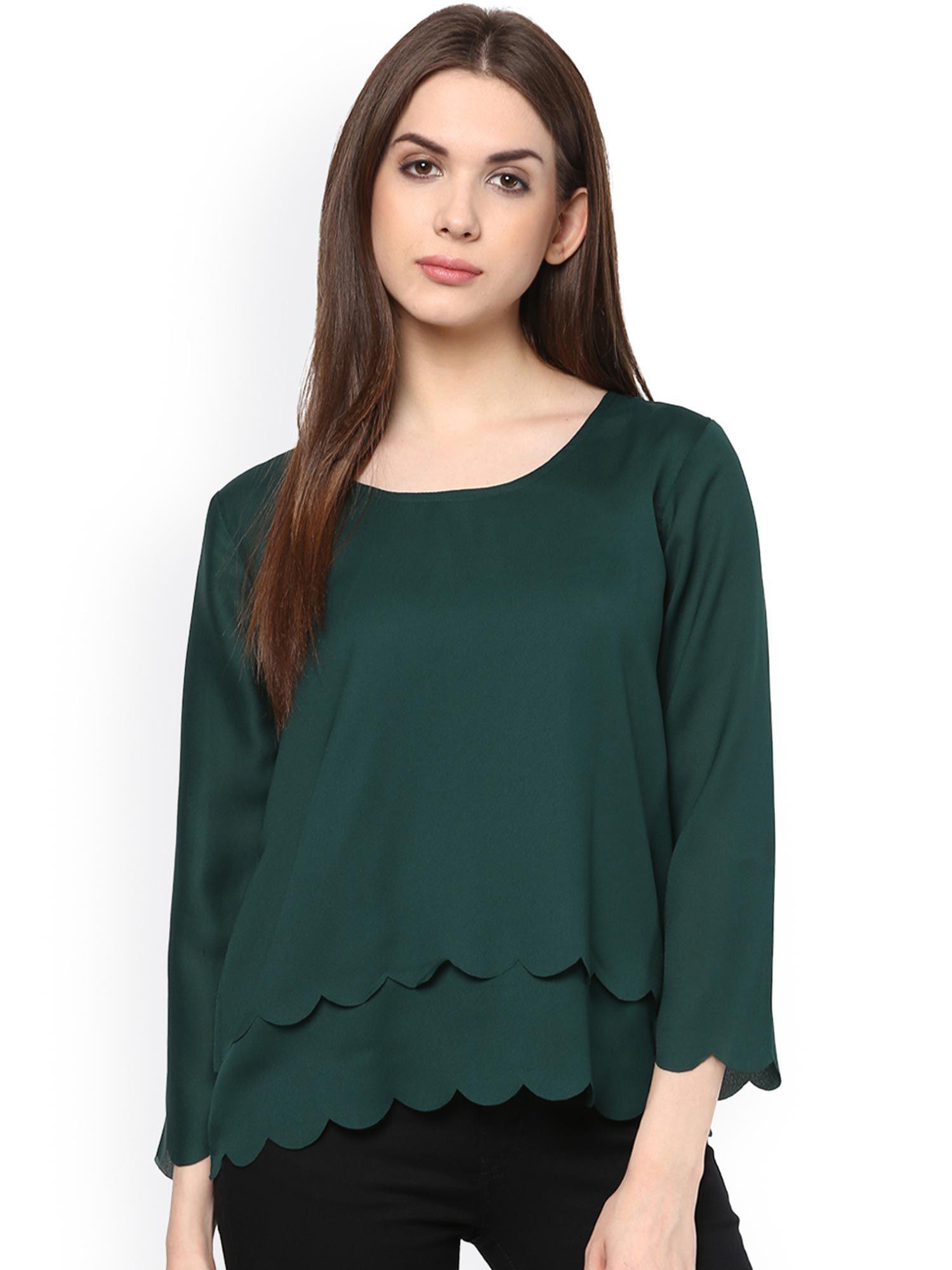 green georgette layered top