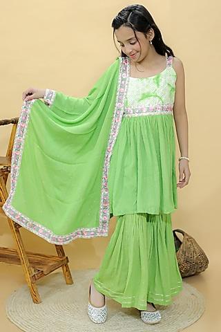 green georgette lurex sharara set