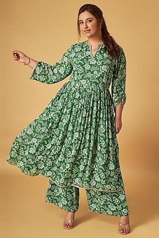 green georgette printed tunic set