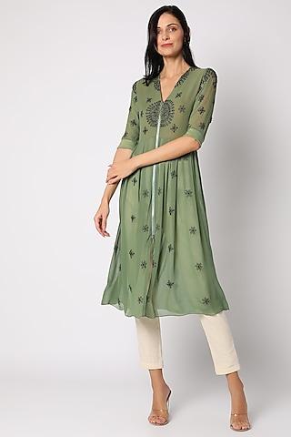 green georgette printed tunic