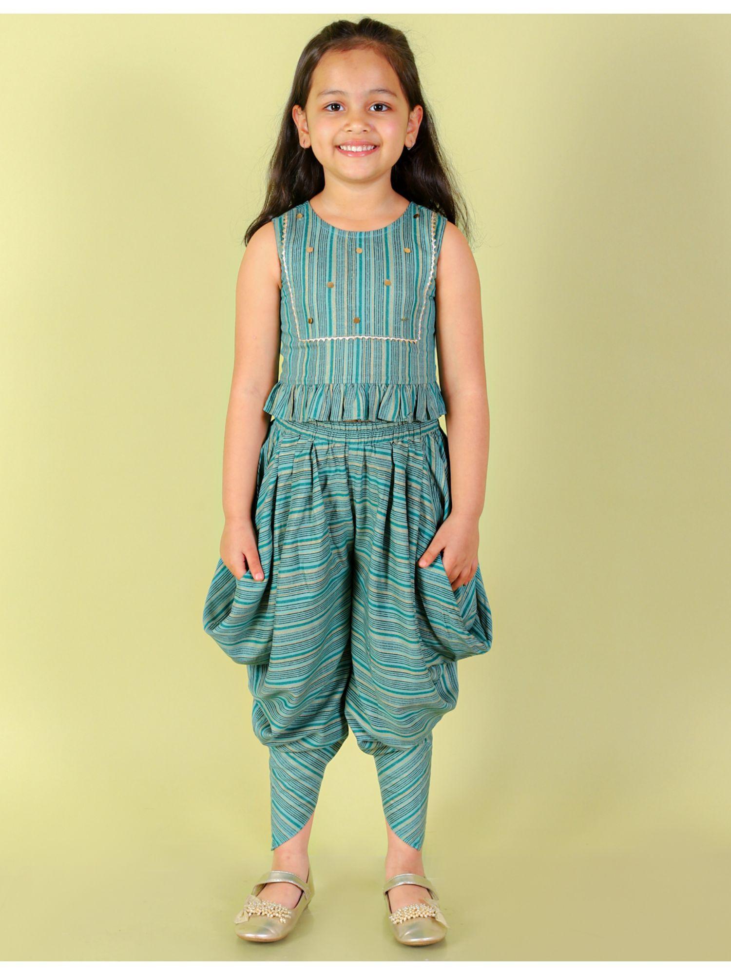 green girls top with dhoti (set of 2)