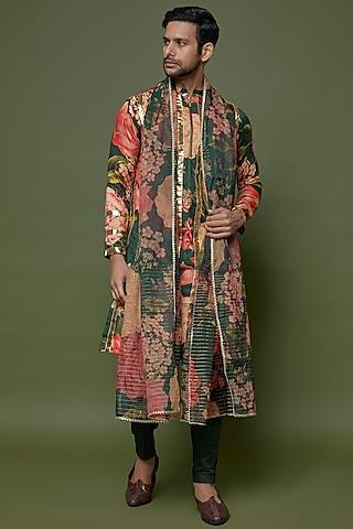 green glaze cotton silk printed kurta set