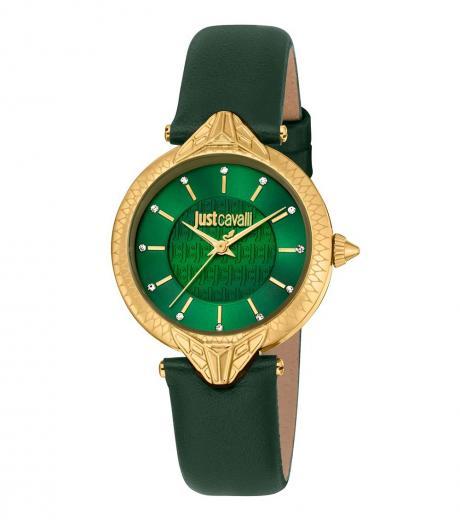 green golden dial watch