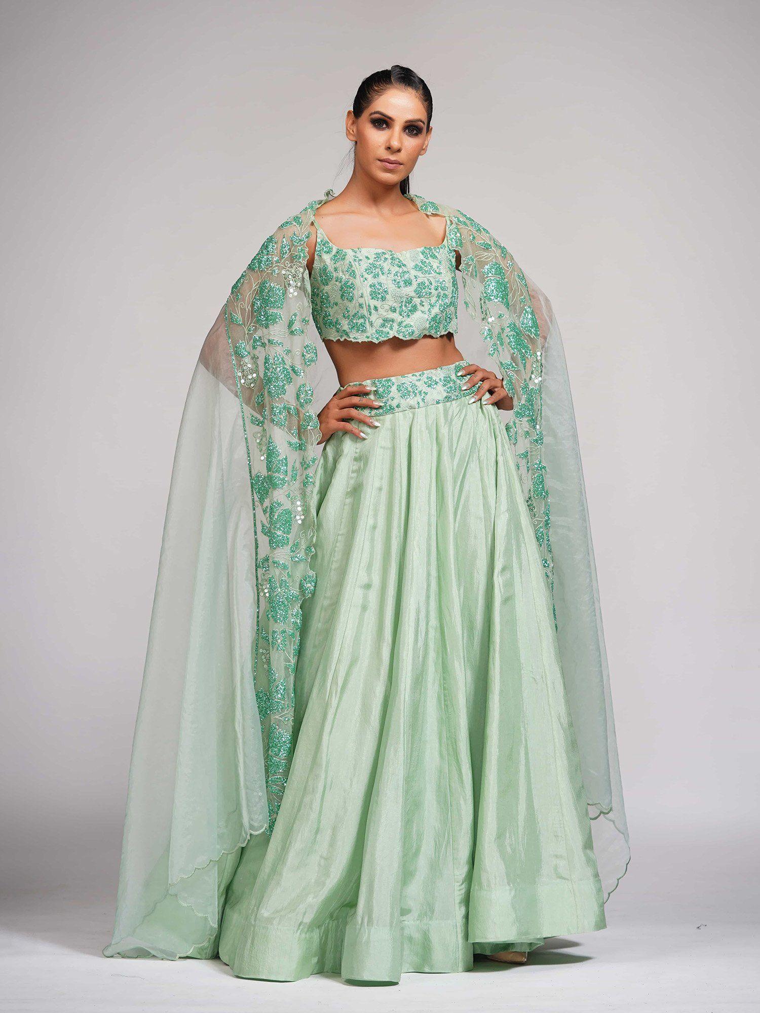 green grapevine lehenga (set of 3)