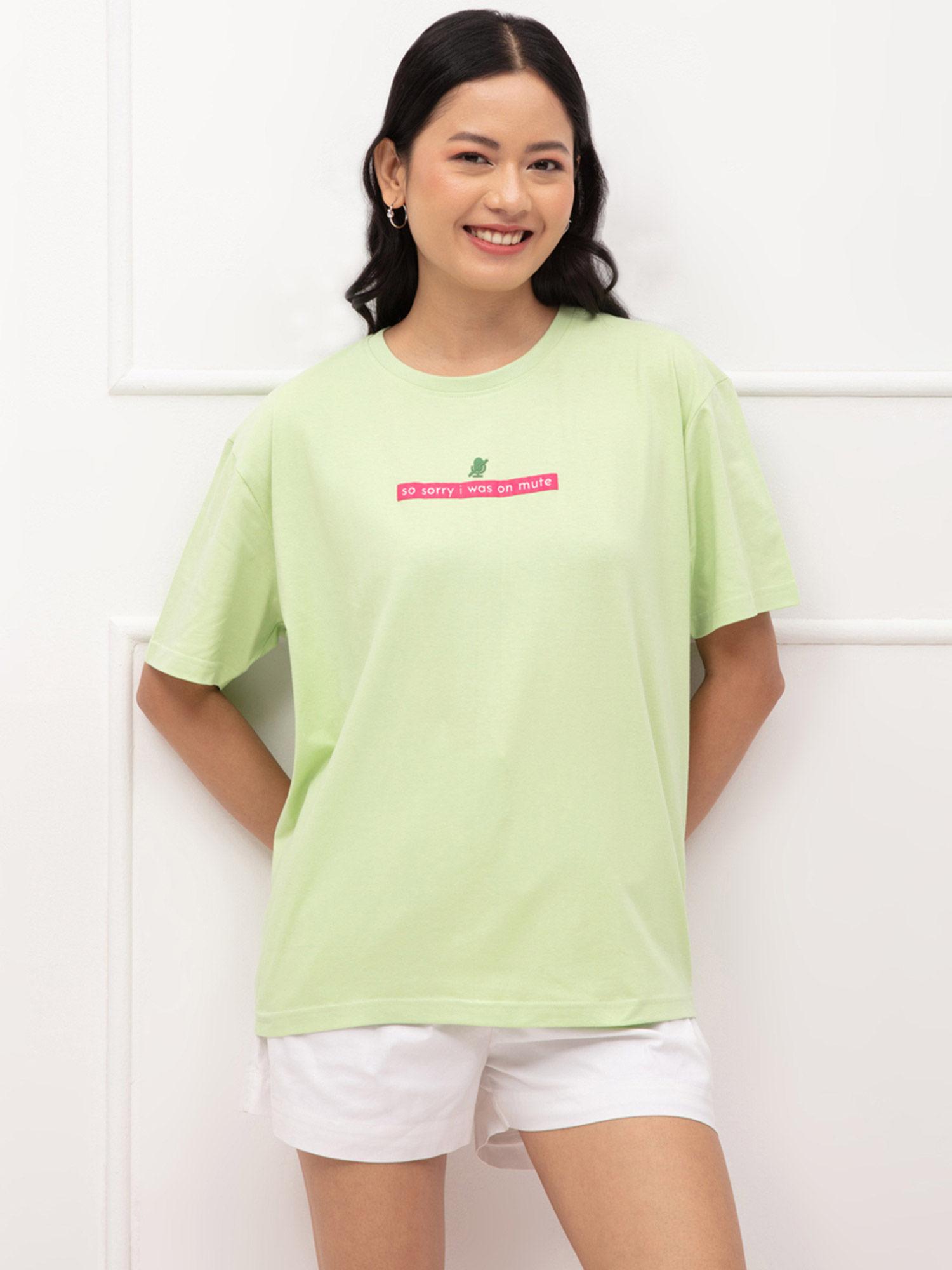 green graphic print crew neck oversized t shirt