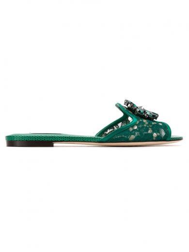 green green crystal lace flats