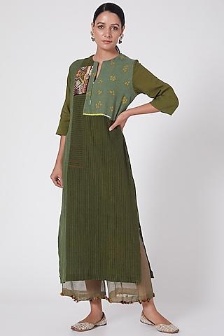 green hand embroidered asymmetrical tunic